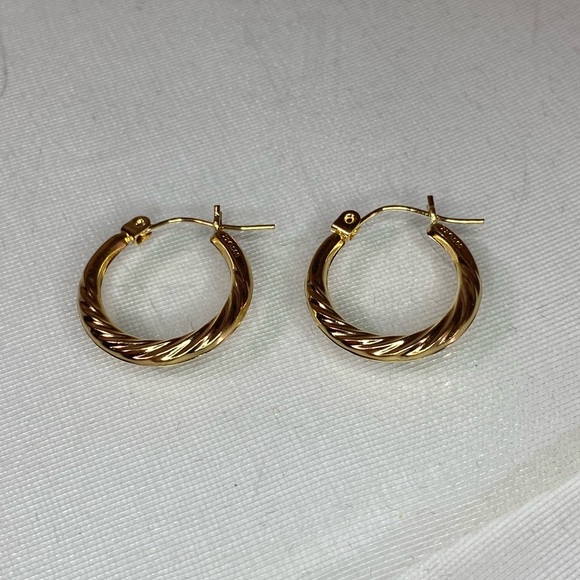 14K YELLOW GOLD twisted hoop earrings REAL GOLD - Picture 9 of 11